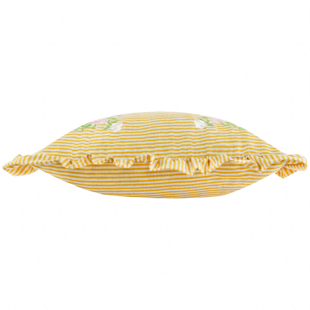 Martha Embroidered Ruffle Cushion Yellow