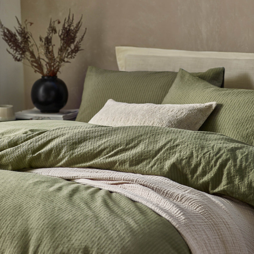 Malton Stripe 100% Cotton Duvet Cover Set Forest Green