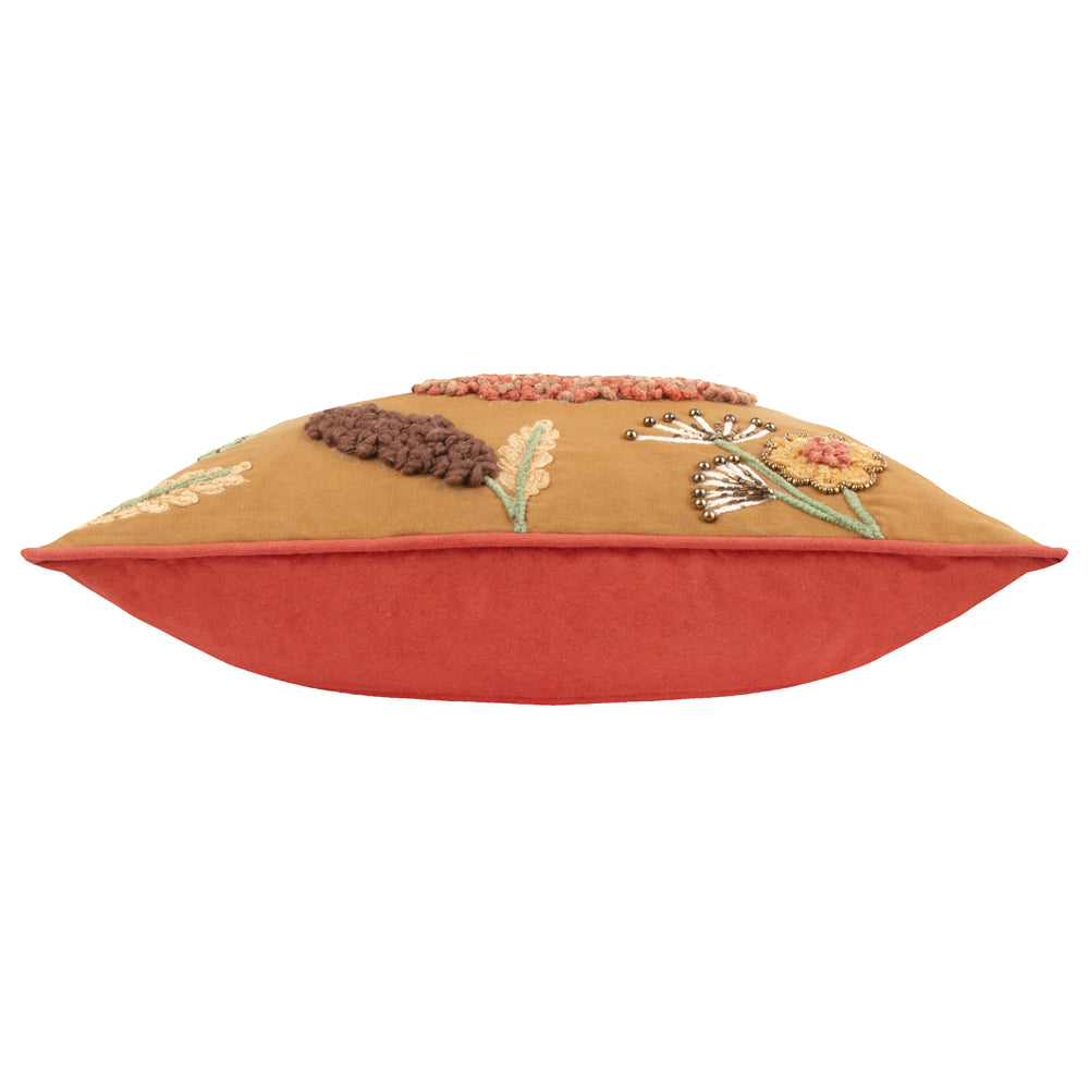 Mushroom Dell Embroidered Cotton Cushion Autumn Gold
