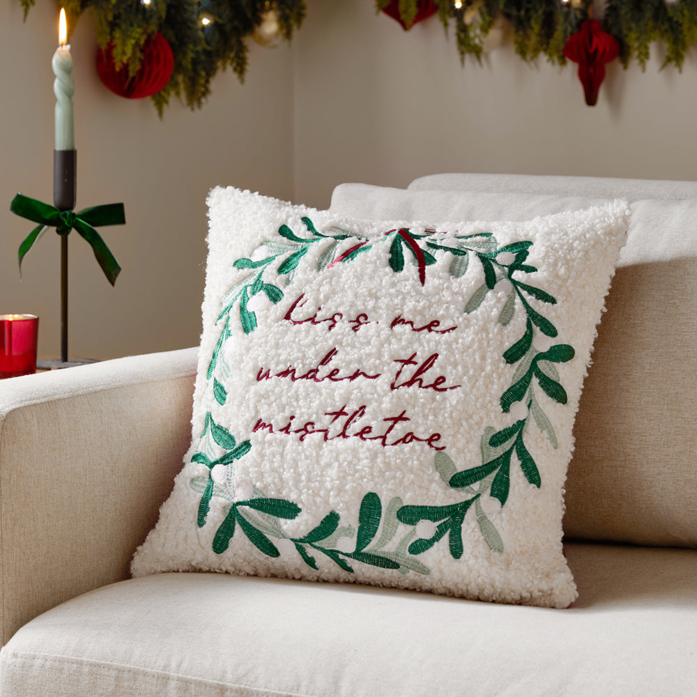  Multi Cushions - Mistletoe Wreath Embroidered Cushion Cover Multicolour Furn