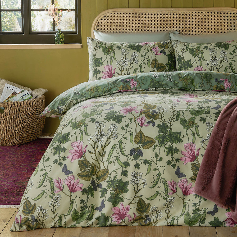 Mystic Berry Floral Reversible Duvet Cover Set Green