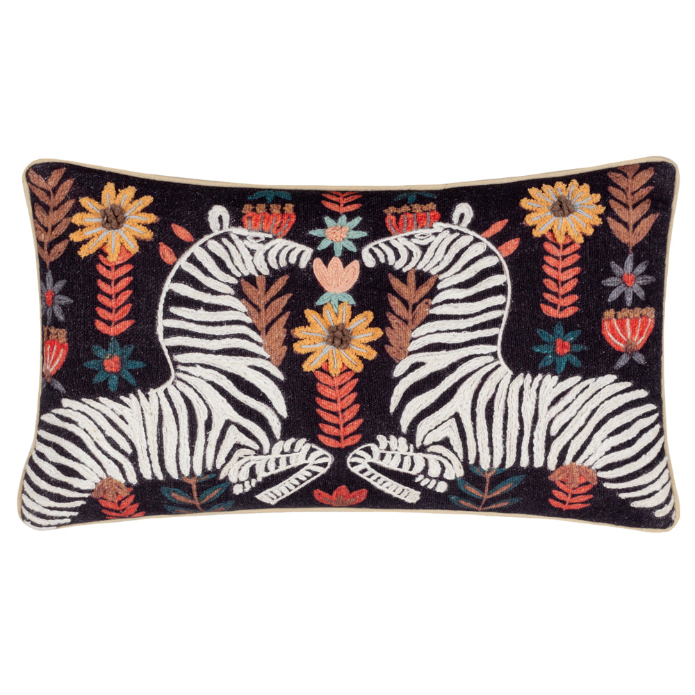 Mirrored Zebra Embroidered Cushion Multicolour