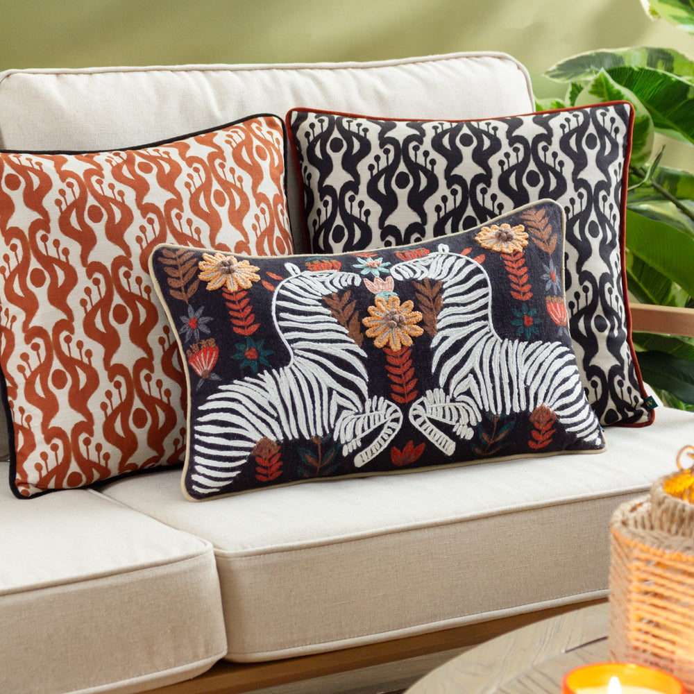 Mirrored Zebra Embroidered Cushion Multicolour