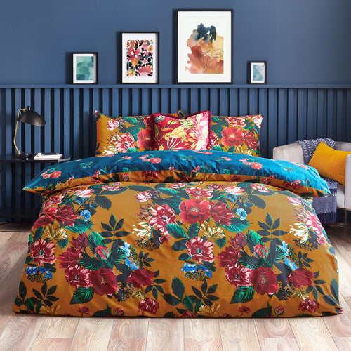 Floral Orange Bedding - Nadya Floral Duvet Cover Set Amber furn.