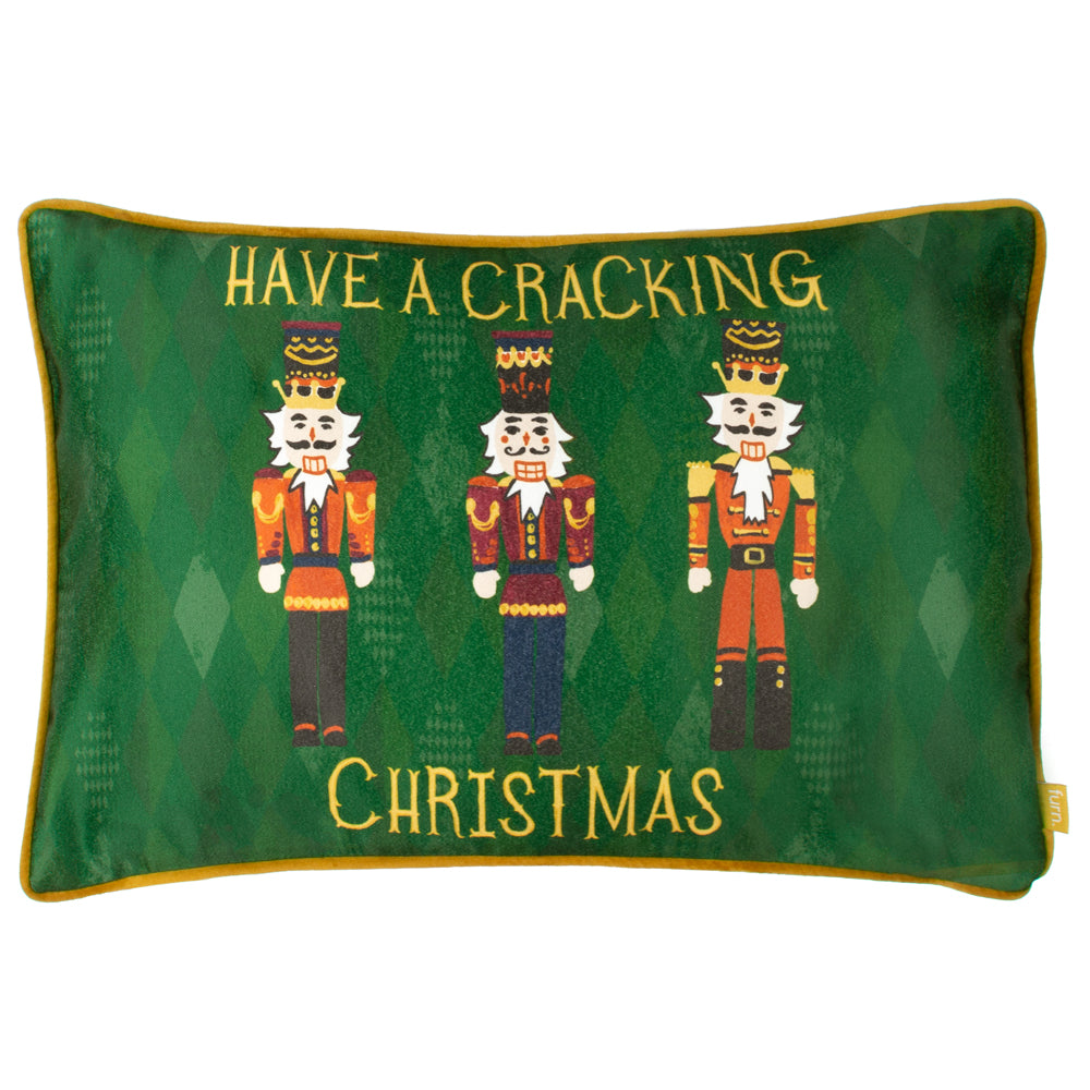 Nutcracker Cracking Christmas Cushion Green