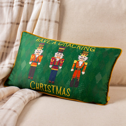 furn. Nutcracker Cracking Christmas Cushion Cover in Green