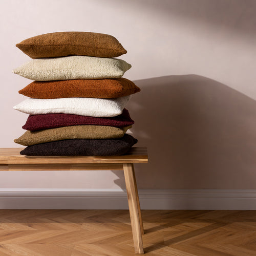 Plain Brown Cushions - Nellim Rectangular Boucle Textured  Cushion Cover Caramel Paoletti