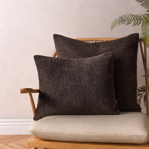 Plain Brown Cushions - Nellim Rectangular Boucle Textured  Cushion Cover Espresso Paoletti