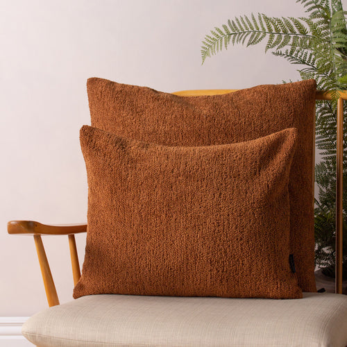 Plain Orange Cushions - Nellim Rectangular Boucle Textured  Cushion Cover Rust Paoletti