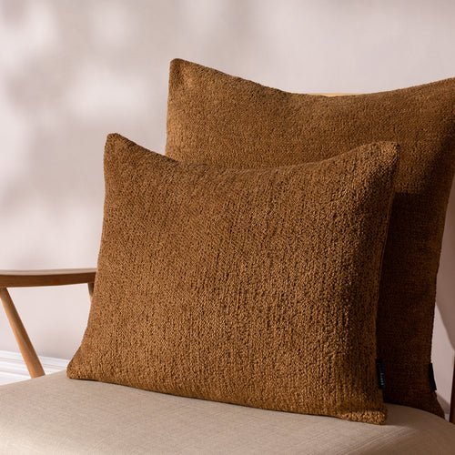 Plain Brown Cushions - Nellim Square Boucle Textured  Cushion Cover Caramel Paoletti
