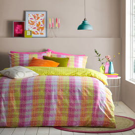 furn. Neola Abstract Neon Striped Duvet Cover Set in Fuchsia/Lime