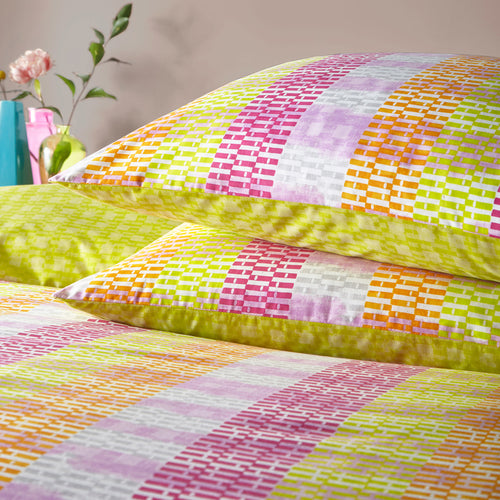 Abstract Pink Bedding - Neola Abstract Neon Striped Duvet Cover Set Fuchsia/Lime furn.