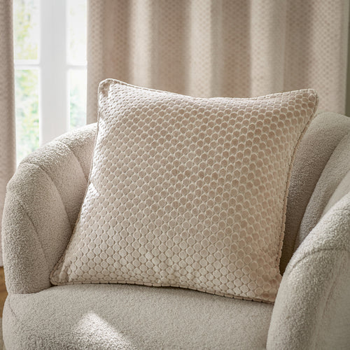 Geometric Cream Cushions - Neptune Velvet Cushion Cover Champagne Paoletti