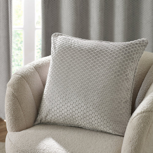 Geometric Grey Cushions - Neptune Velvet Cushion Cover Silver Paoletti