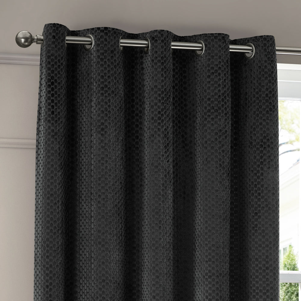 Neptune Fully Lined Velvet Eyelet Curtains Charcoal