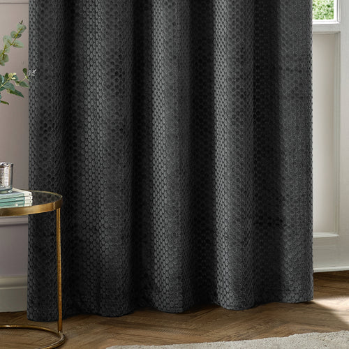 Neptune Fully Lined Velvet Eyelet Curtains Charcoal