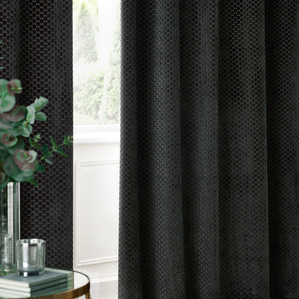 Neptune Fully Lined Velvet Eyelet Curtains Charcoal