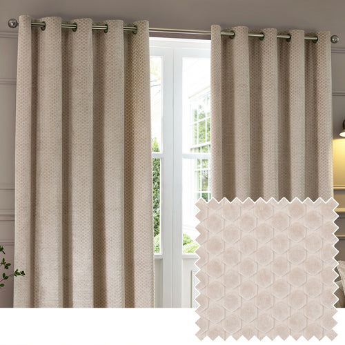 Geometric Cream Curtains - Neptune Fully Lined Velvet Eyelet Curtains Champagne Paoletti