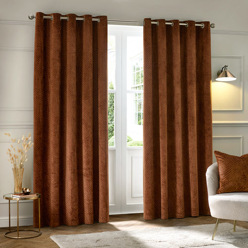 Neptune Fully Lined Velvet Eyelet Curtains Copper