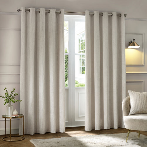 Neptune Fully Lined Velvet Eyelet Curtains Ivory