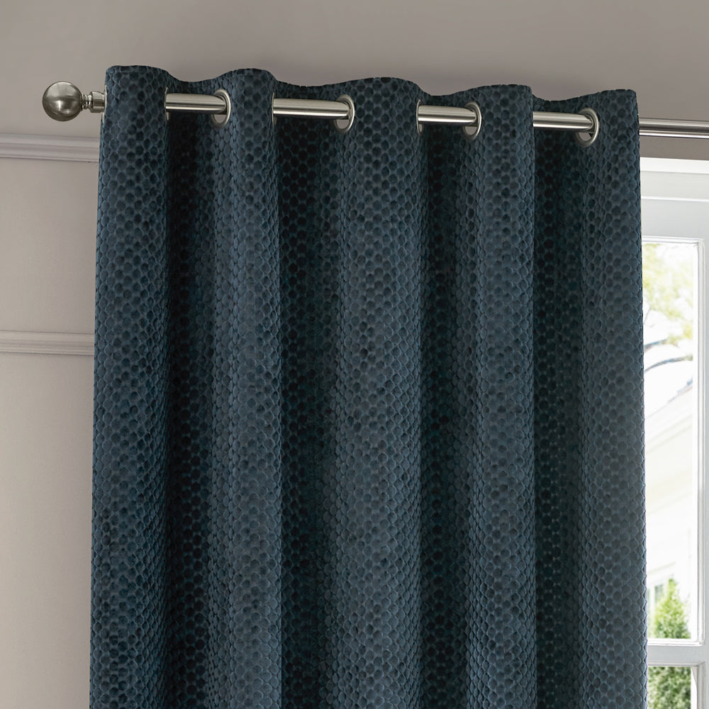 Neptune Fully Lined Velvet Eyelet Curtains Navy