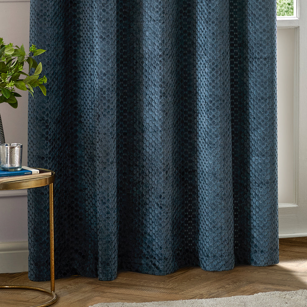 Neptune Fully Lined Velvet Eyelet Curtains Navy