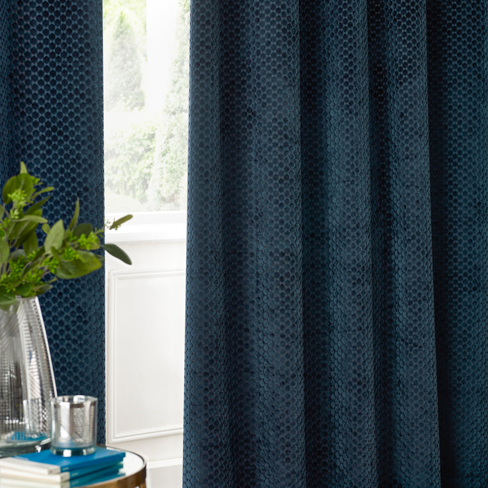 Neptune Fully Lined Velvet Eyelet Curtains Navy