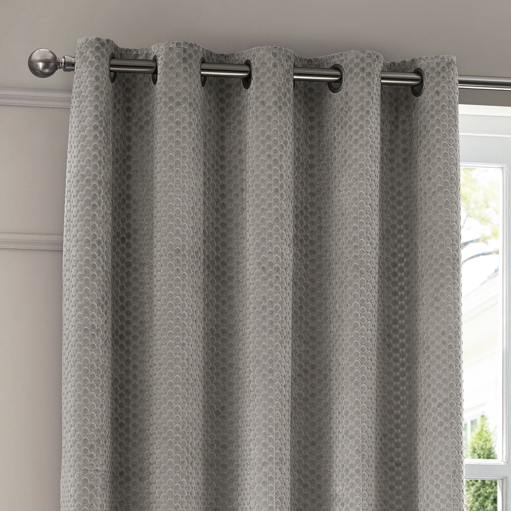 Neptune Fully Lined Velvet Eyelet Curtains Silver