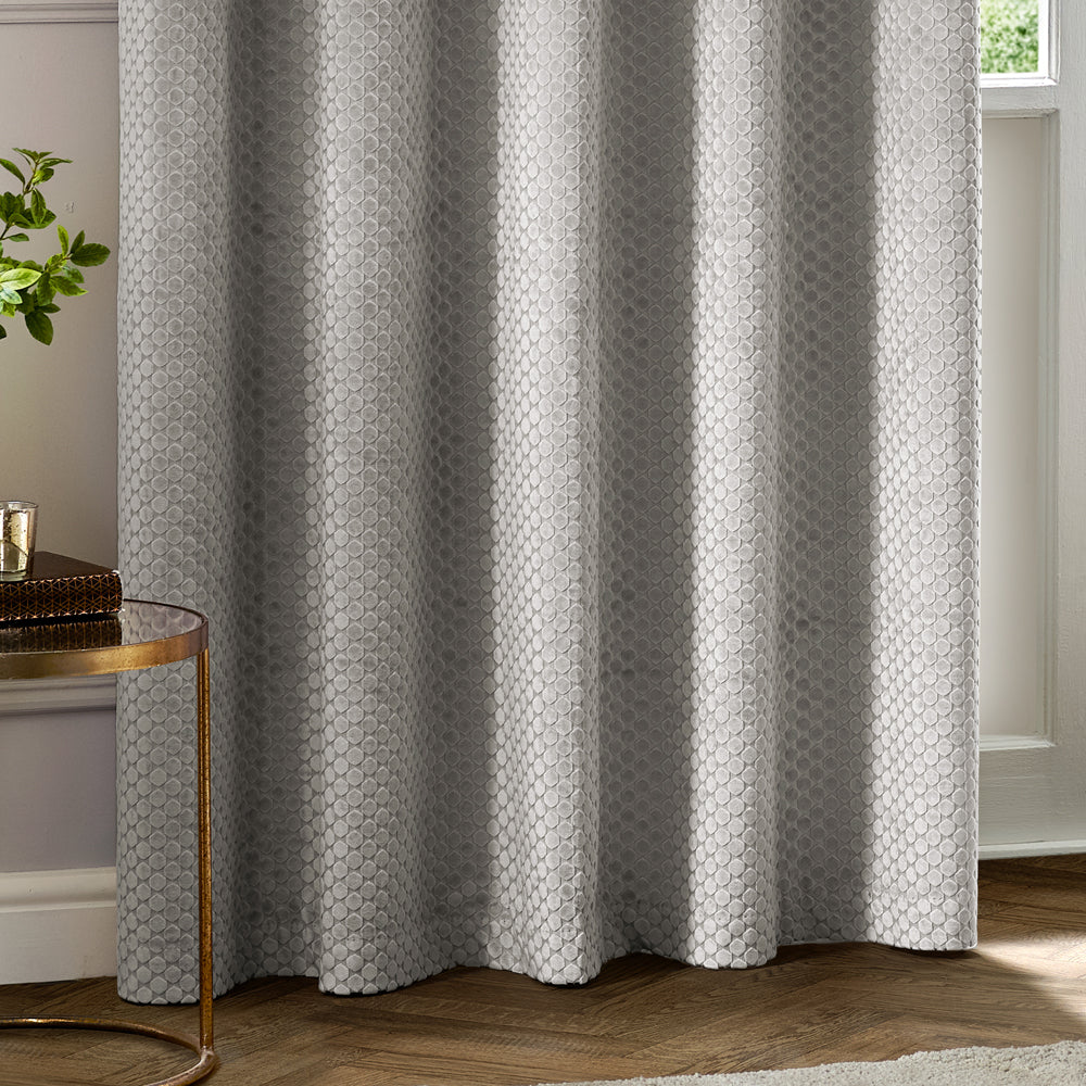 Neptune Fully Lined Velvet Eyelet Curtains Silver