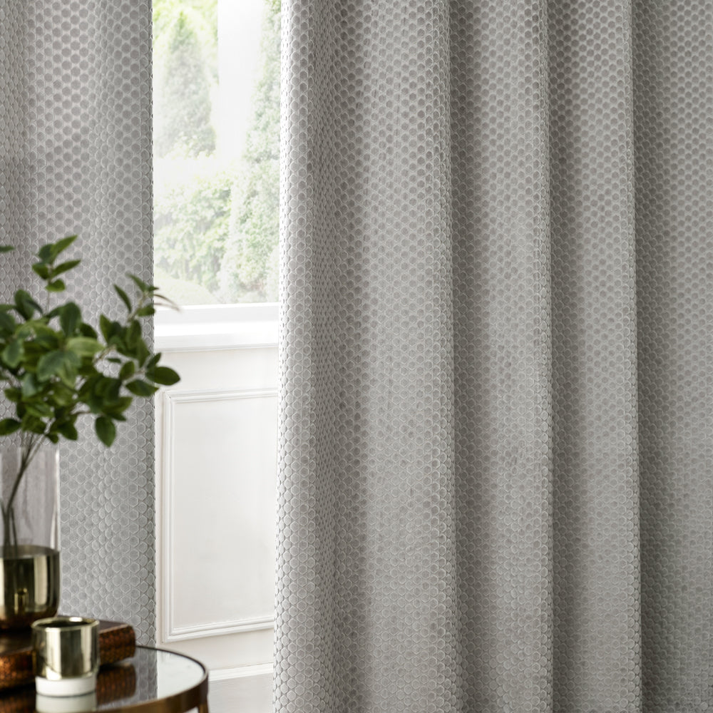 Neptune Fully Lined Velvet Eyelet Curtains Silver