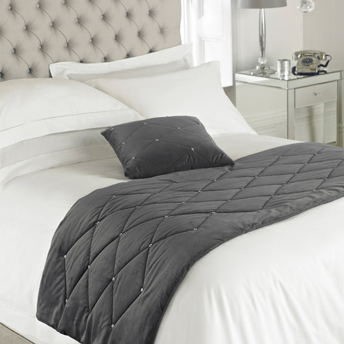 Plain Grey Bedding - New Diamante  Bed Runner Pewter Paoletti