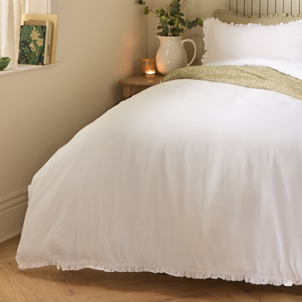 Tilly 100% Cotton Ruffle Duvet Cover Set White