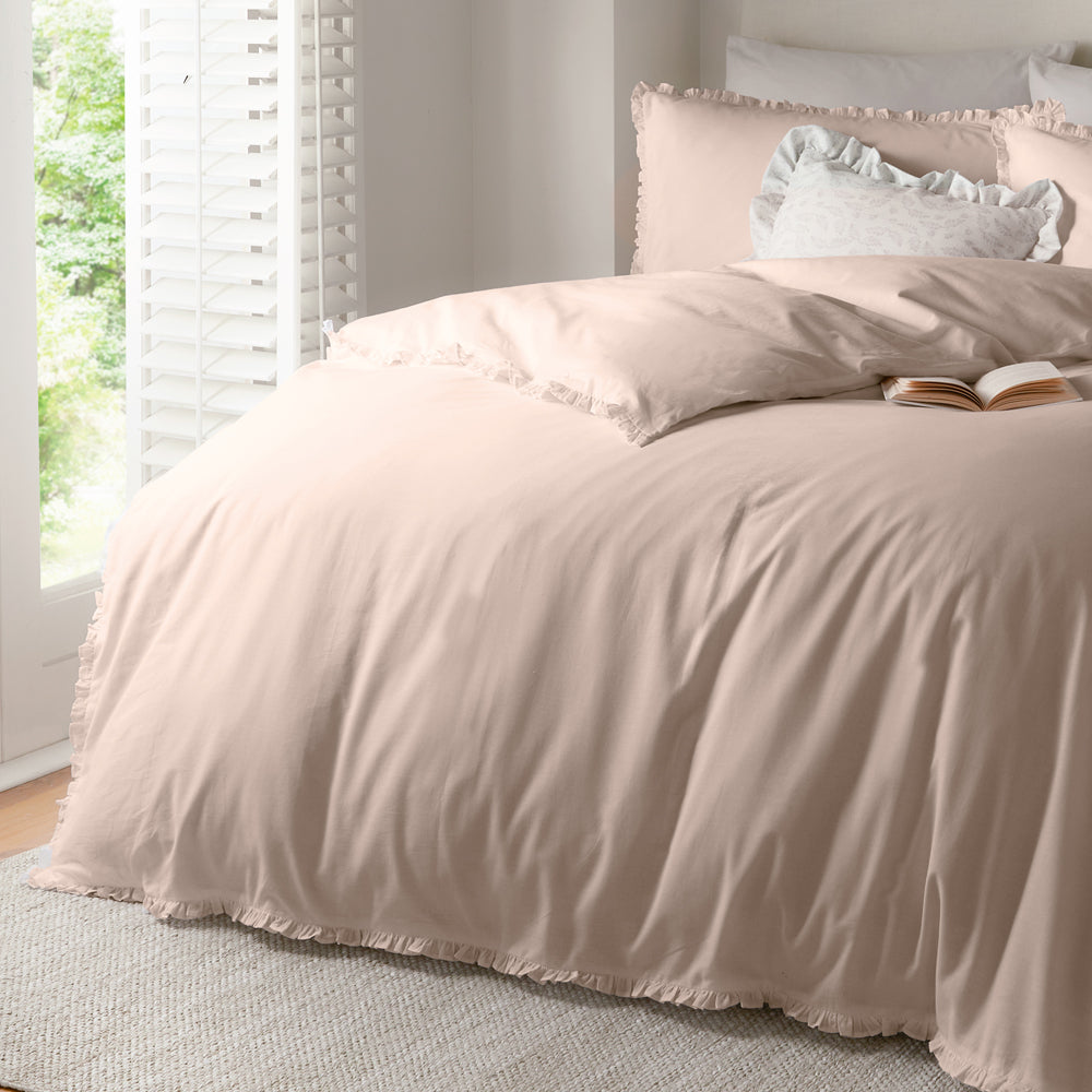 Tilly 100% Cotton Ruffle Duvet Cover Set Blush Pink