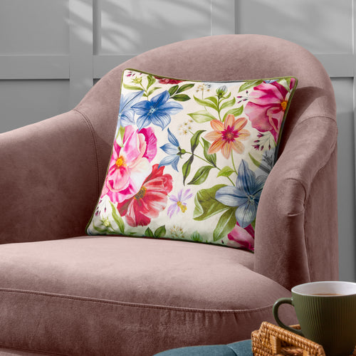 Floral Beige Cushions - Nectar Garden Petunia Floral Piped Cushion Cover Cream Wylder