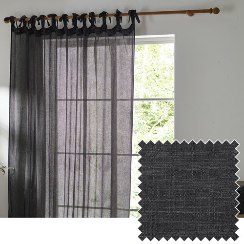 Plain Black Curtains - Nimbus Sheer Tie Top Curtain Panel Black Yard