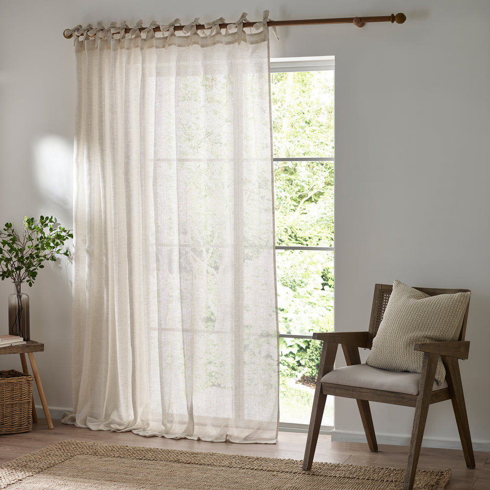 Plain Cream Curtains - Nimbus Sheer Tie Top Curtain Panel Natural Yard