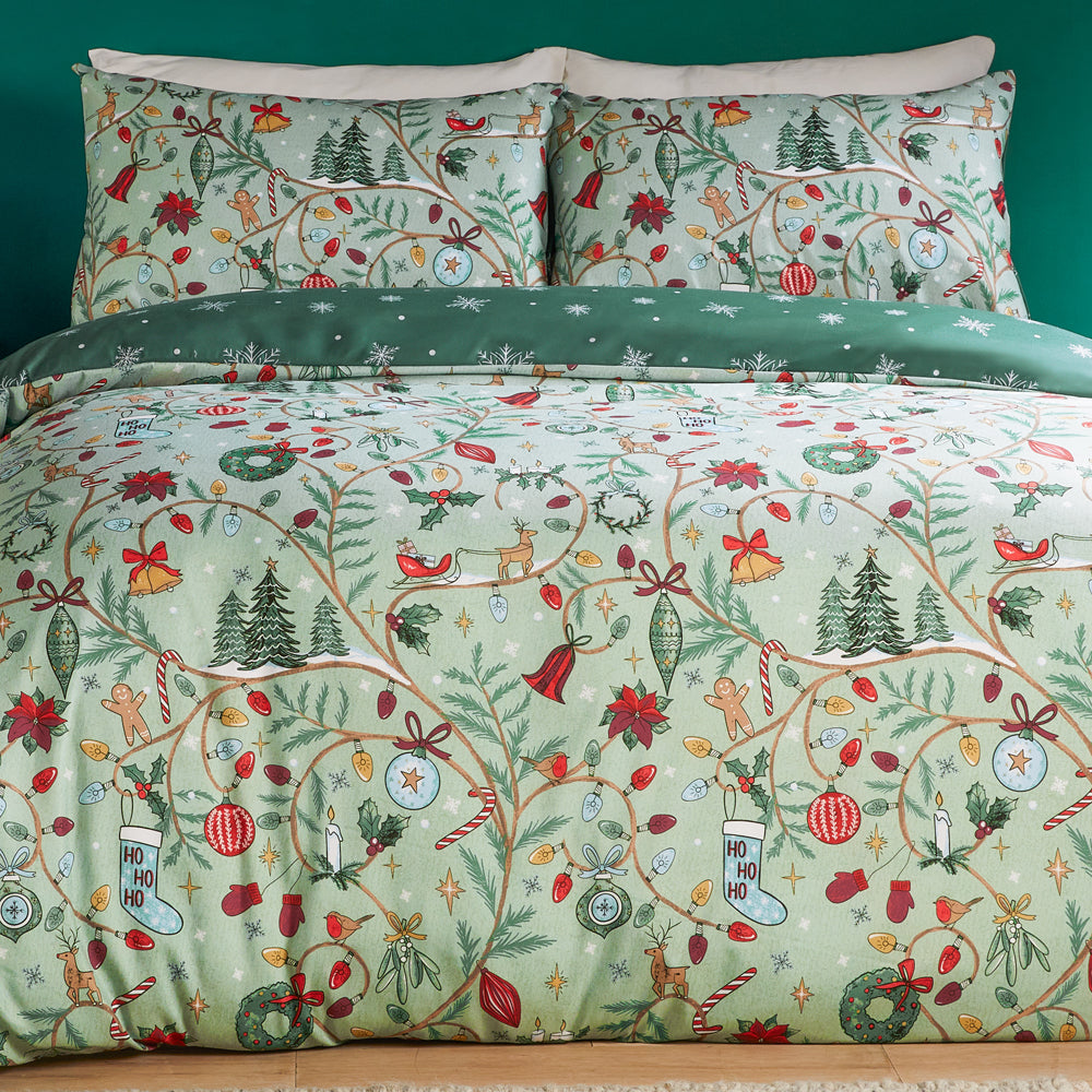 Noelle Soft Touch Reversible Duvet Cover Set Green