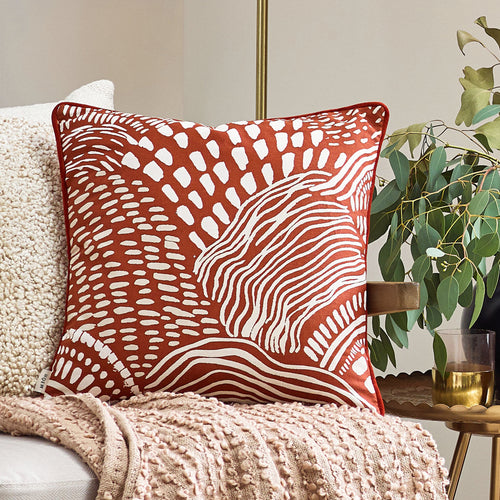 Abstract Red Cushions - Nola Abstract Piped Cushion Cover Chestnut HÖEM