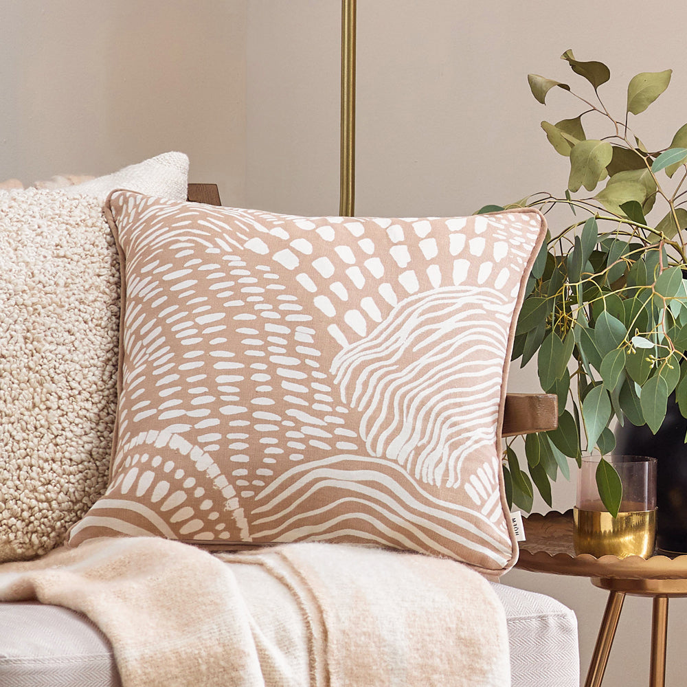 Abstract Beige Cushions - Nola Abstract Piped Cushion Cover Oat HÖEM