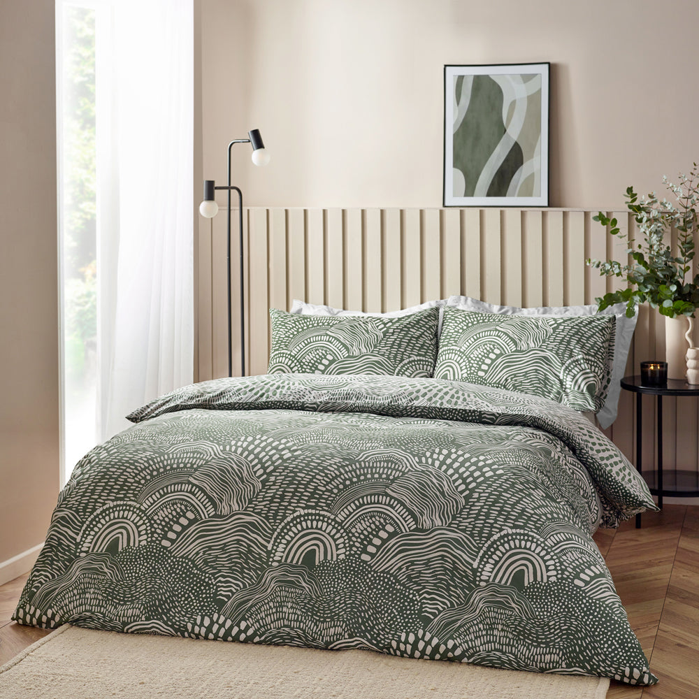 Nola Abstract Duvet Cover Set Olive