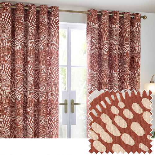 Abstract Red Curtains - Nola Abstract  Eyelet Curtains Chestnut HÖEM