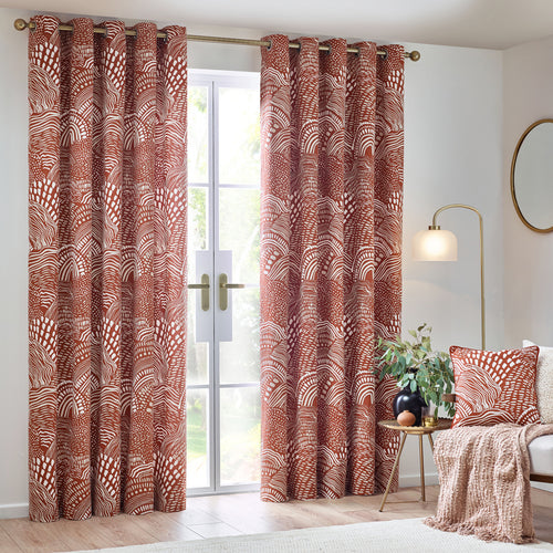 Abstract Red Curtains - Nola Abstract  Eyelet Curtains Chestnut HÖEM