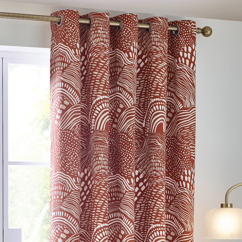 Abstract Red Curtains - Nola Abstract  Eyelet Curtains Chestnut HÖEM