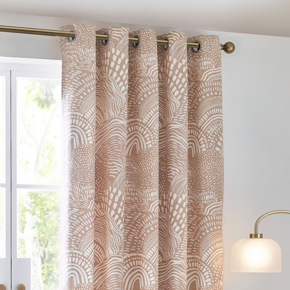Abstract Beige Curtains - Nola Abstract  Eyelet Curtains Oat HÖEM