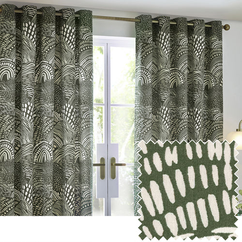 Abstract Green Curtains - Nola Abstract  Eyelet Curtains Olive HÖEM