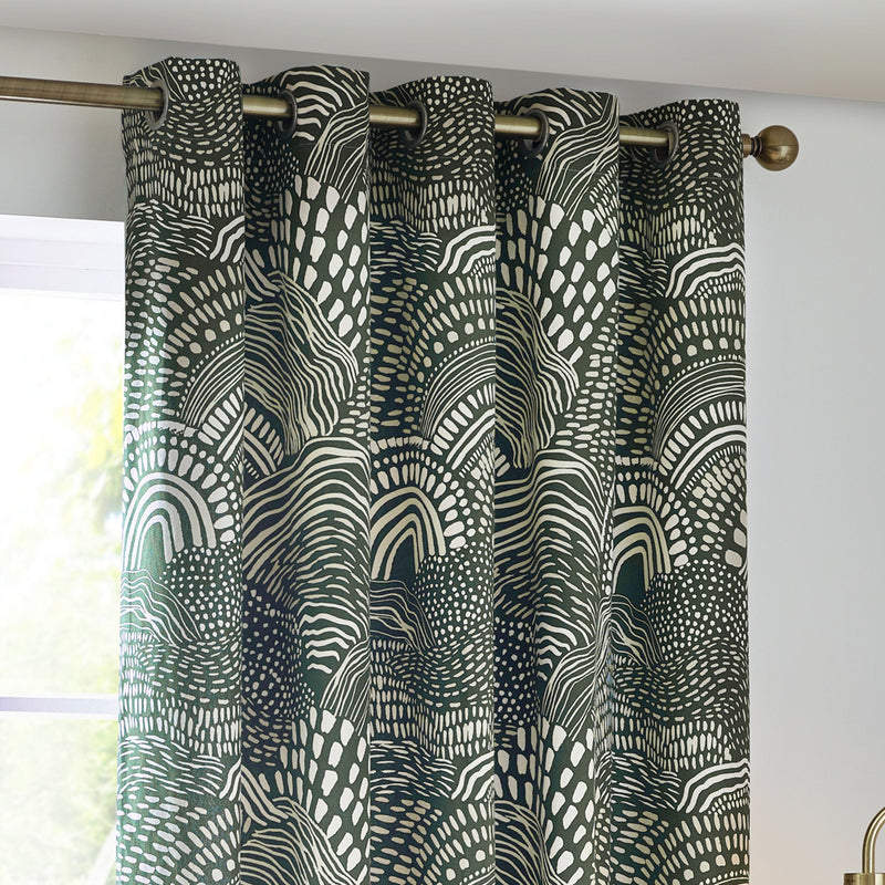 Abstract Green Curtains - Nola Abstract  Eyelet Curtains Olive HÖEM