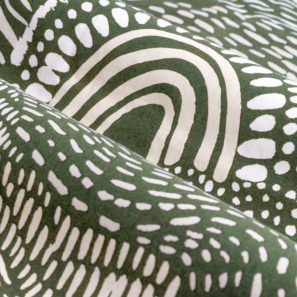 Nola Abstract 100% Cotton Lined Curtains Olive