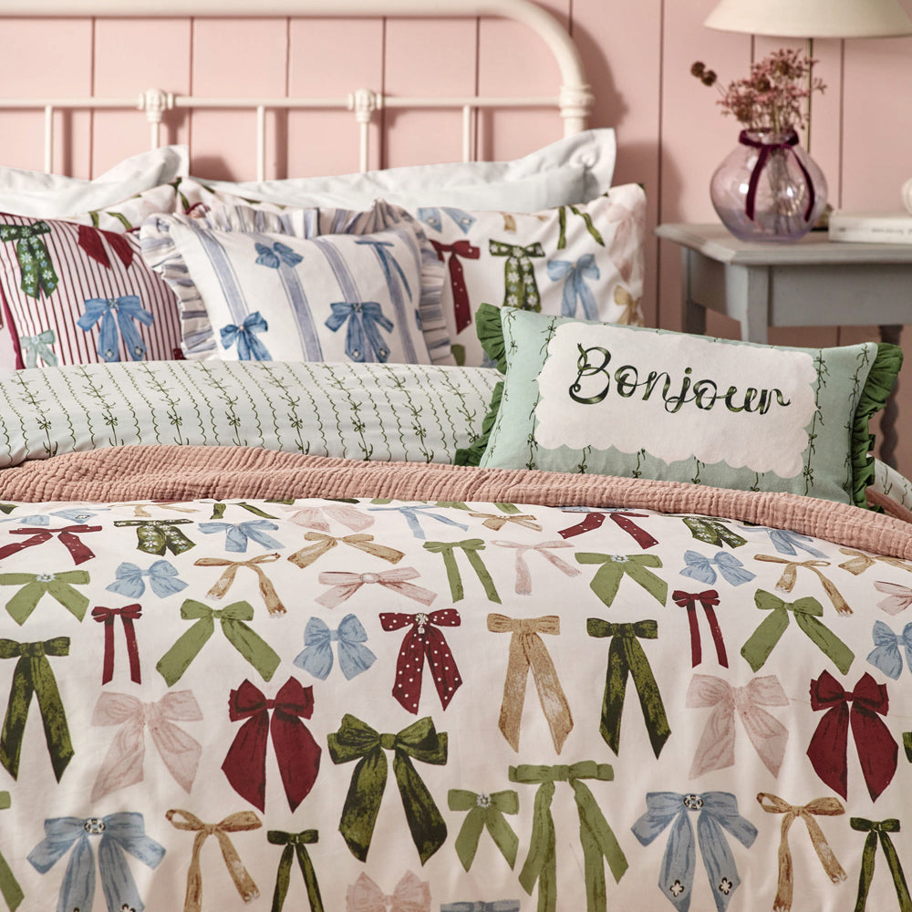 Noortje Bows Printed Reversible Duvet Cover Set Silk Pink