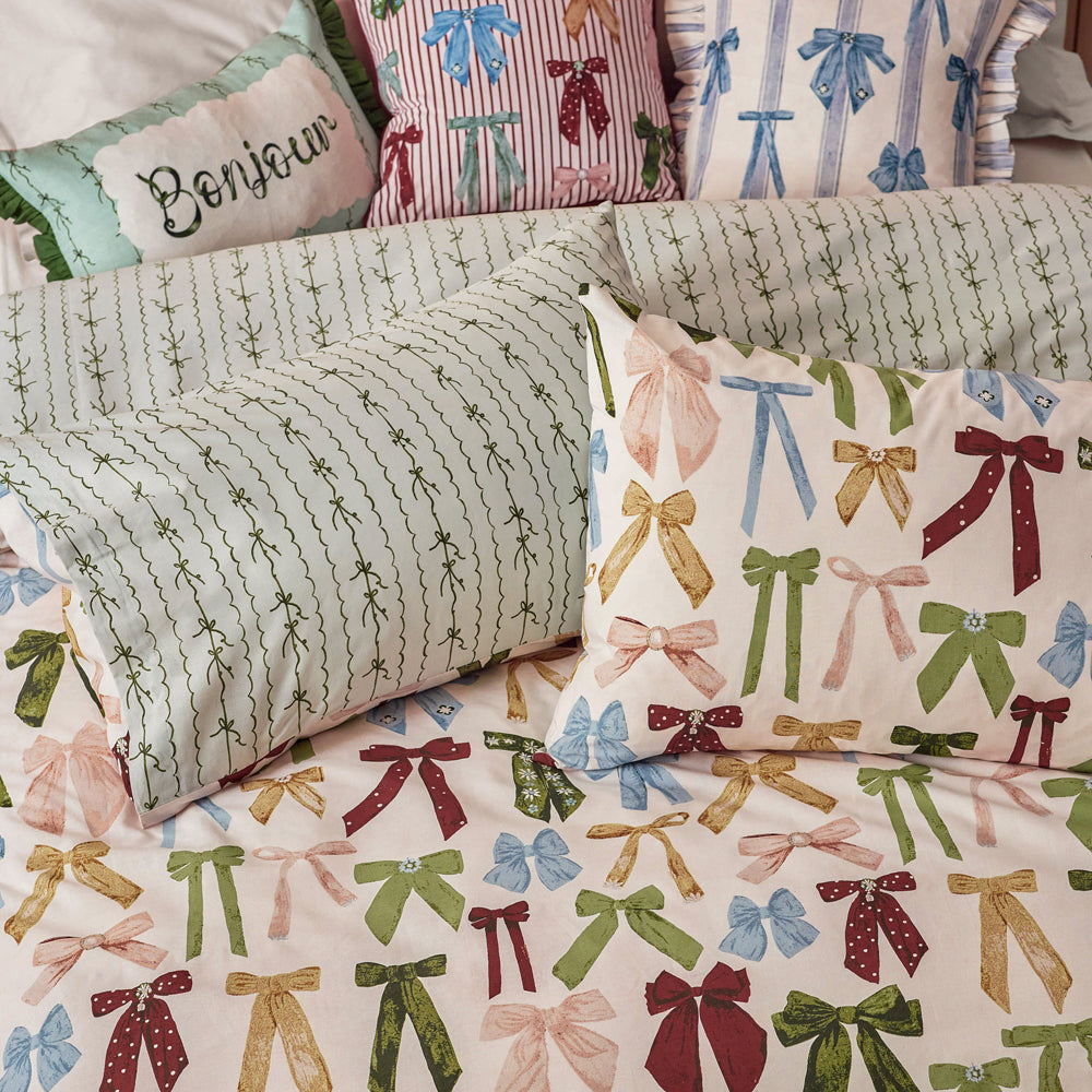 Noortje Bows Printed Reversible Duvet Cover Set Silk Pink