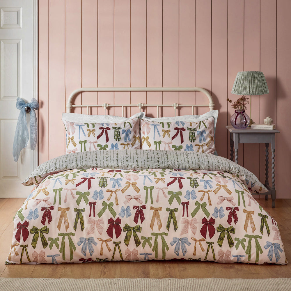 Noortje Bows Printed Reversible Duvet Cover Set Silk Pink